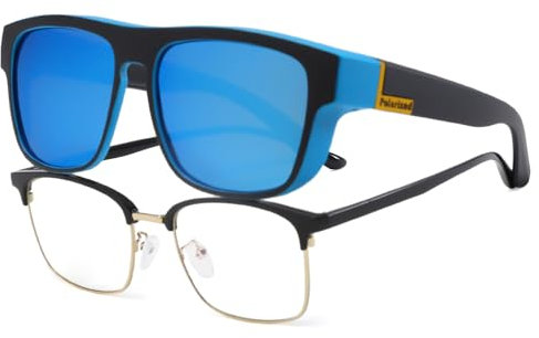 Long Keeper Polarisierte Überzieh Sonnenbrille Herren Damen Blendschutz Autofahrer Sonnenbrille Überbrille für Brillenträger Sonnenbrillen UV400 Schutz (Schwarz Blau Rahmen – Spiegel Blau Gläser)
