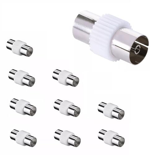 TECHZOCO Adaptador de Antena Hembra a Hembra, Adaptador de Cable Coaxial RF, Empalme de cable antena, Conector de TV Hembra a Hembra, 75 ohmios, Apto para acoplar 2 cables coaxiales, PVC, 10 unidades