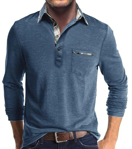Hopgo Langarm-Poloshirts für Herren mit Tasche, lässiges Arbeits-Golfshirt, L, Blau 1