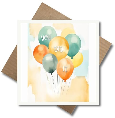 WBdesignz süße Glückwunschkarte zum Erfolg mit Umschlag - You did it - Pastellfarbene Luftballons - Gratulation Karte zur bestandenen Prüfung Abschluss Studium Abitur Ausbildung (125 x 125 mm)
