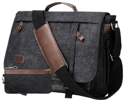 Kuriertasche für Herren, 39,5 - 43,9 cm (15,7 - 17,3 Zoll): 2 Stück Laptoptasche, Arbeitstasche, Leder, Leinen, Aktentasche, Handgepäcktasche