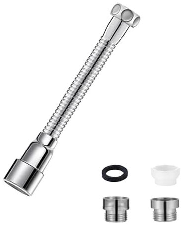Prolunga Rubinetto Cucina 20cm,Tubo in Acciaio Inox Estensione Rubinetto 360° Girevole con 2 Adattatori Per Rubinetto Prolunga Lavandino Cucina per Cucine, Bagni, Servizi Igienici