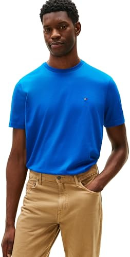 Tommy Hilfiger Herren T-Shirt Kurzarm Seasonal Solid Tee mit Rundhalsausschnitt, Blau (Vibrant Indigo), S
