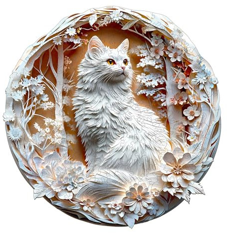 Holzpuzzle Erwachsene 3D Katze-3-300 Teile Rundpuzzle Geschenkbox, Wanddekoration (Erwachsene/Kinder)