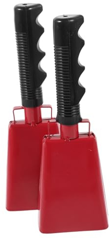 Rot Kuhglocken 2 Stück mit Griff, 23x7,5x5cm für Sportspiele | Metall, Ergonomische Form, Komfortabler Halt, für Klassenzimmer, Konzerte, Eltern und Junge Mädchen