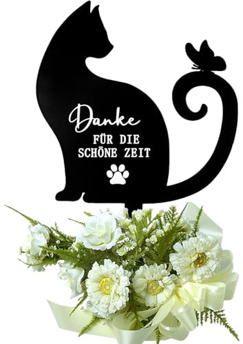 Gedenkstein Katze, Metal Grabplatte mit Gravur Katze Gedenkstein,Grabstein Katze für Draußen,Schwarz ﻿Katzen Grabschmuck aus Edelstahl,für Den Garten Grabdekoration Andenken an Den,für Tierbesitzer