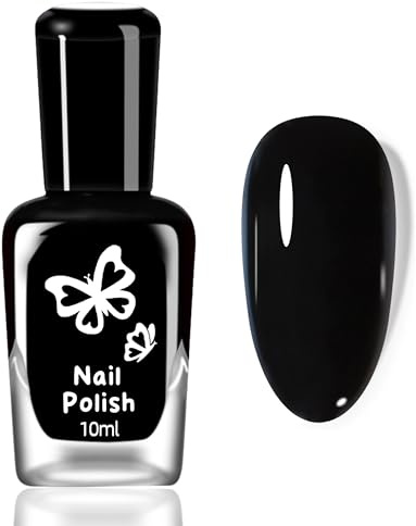 Schwarz Nagellack - Glossy Natürlicher Shimmer Quick Dry Nail Polish, Ungiftig tiefschwarz Nagellack auf Wasserbasis, Ohne UV Lampe, Langanhaltender Chip Resistant Farblack für Frauen NailArt (Black)