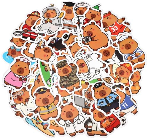 50 Stück Capybara Aufkleber, Niedlich Vinyl Wasserfest Tieraufkleber für Laptop Wasserflasche Koffer für Kinder Jugendliche Erwachsene als Preise und Geschenke in der Schule