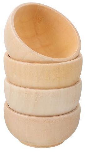 POPETPOP 4pcs Small Wooden Bowls Unfinished Wood Craft DIY Mini Wood Bowls Set for Arts and Crafts, Tiny Wooden Cutlery Suitable for Painting and Home Decor