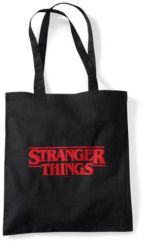 Stranger Things Main Logo Bolsa de viaje reutilizable para comestibles, Negra