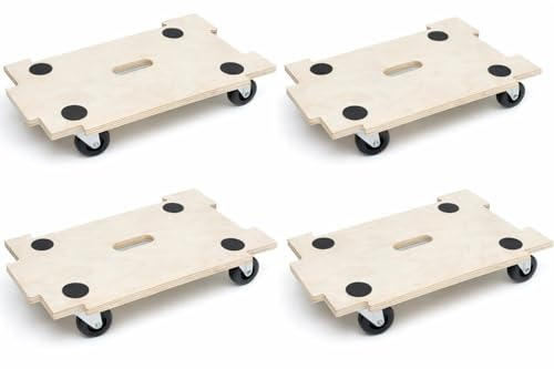 Pack of 4 Dolly Trolley on Wheels Heavy duty for Moving Heavy Items | 300 KG Load Capacity Plywood Jigsaw Trolley on Wheels | 360° Rotatable Wheeled Furniture Dolly with 4 Non-Slip Grip Pads