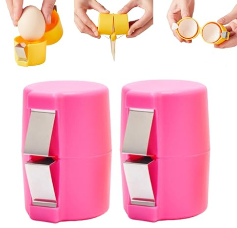 2 PCS Egg Shell Opener, 2026 Upgrade Stainless Steel Egg Cracker Tool, Portable Kitchen Gadget Raw & Hard-Boiled Eggs (Pink)