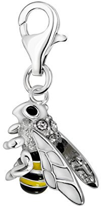 Quiges Charm Anhänger Weiß Zirkonia und Emaille 3D Insekt Biene Wespe 925 Silber mit Karabinerverschluss für Bettelarmband