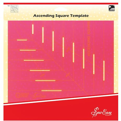 Sew Easy Ascending Square Template – 25cm/10” Quilting & Patchwork Rule for Applique Sewing, Transparent Acrylic Non-Slip