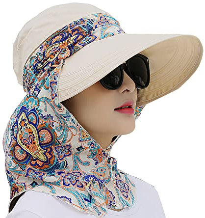 WITERY Sun Hats for Women 2 in 1 Reversible Foldable Sun Hat with Neck Flap Ladies Wide Brim UV Protection Hat UPF 50+ Breathable Quick Dry Outdoor Sports Visor