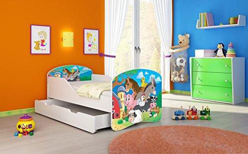 ACMA I Lit Enfant Bébé TIROIR Matelas sommier Gratuite Meubles pour Enfants (34 Ferme, 180 x 80 cm + tiroir)