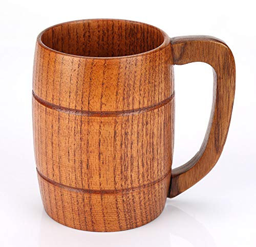 Hilitand Tasse de Bière Chope à Bière en Forme de Tonneau en Bois Faite à la Main Tasse à Boire en Bois Classique Naturel Respectant l'Environnement