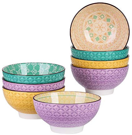 vancasso Schalen Set, Tulip 8 teilig Müslischalen aus Porzellan, Suppenschalen, Serie Mandala, 600ml