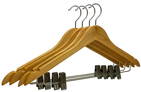 RSR Hangers Kleiderbügel 10 Stück Natur Holz mit Klammer Holzkleiderbügel 44,5 cm | Rockbügel | Hosenbügel | Klammerbügel | Clipbügel | Hemdenbügel | Blusenbügel
