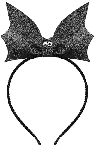 Beaupretty Fledermaus Haarreif Glitzer Flügel Stirnband mit Schwarzen Ohren für Halloween Cosplay - Mädchen & Erwachsene (Schwarz)
