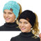Rosoz Pferdeschwanz-Mütze für Damen, Wintermütze, warm, weich, dehnbar, Zopfstrickmütze, 2er-Pack - Schwarz/Lake Blue, Einheitsgröße