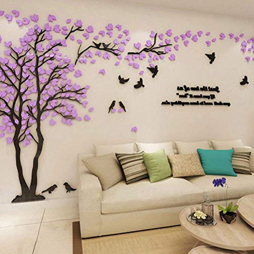 Árbol 3D Pegatinas de Pared, DIY Árbol Calcomanías Murales Adhesivo Pegatinas Decoración Hogareña Artes de Salón, Dormitorio, Habitación para Niños, Pared de TV(S-200 * 100cm,Púrpura Izquierda)