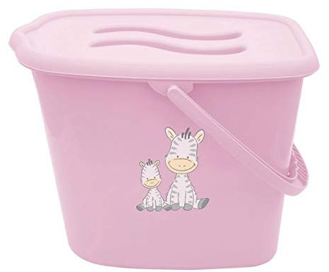 Baby Nappy Changing Dispose Diapers Laundry Waste Bin Storage Container with Lid Bathtub Water Bucket 12L (Zebra Pink)