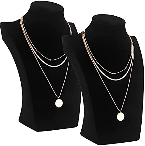 Polmart Samt Schmuckbüste 2 Stück Schwarz Schmuckständer Klein Halskette Anhänger Ketten Halter Schmuck Büste Display - 21x15 cm