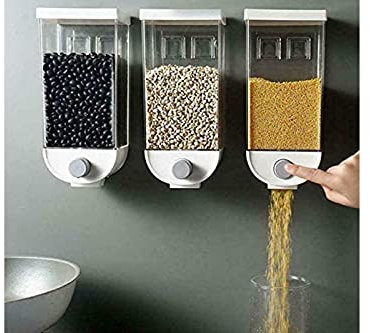 YASTA 3PZ Dispenser a Parete per Cereali Distributore Triplo Contenitore Erogatore 1.5L per Alimenti Secchi