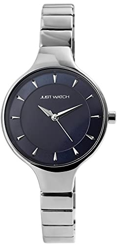 Just Watch Damen-Uhr Edelstahl Perlmutt Clipverschluss Analog Quarz JW10145 (silberfarbig blau)