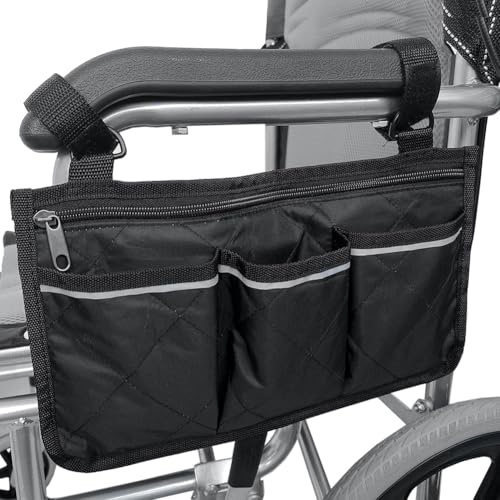 JoyGlow Sacoche latérale pour fauteuil roulant – Pochette universelle pour accoudoir de scooter et fauteuil roulant électrique (noir)