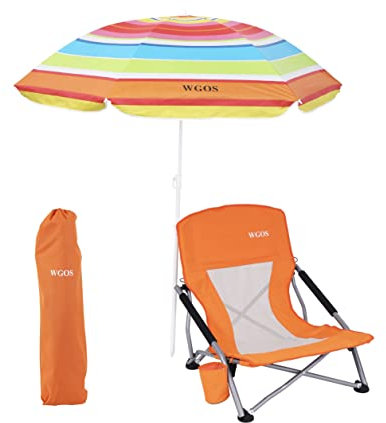 Strandkorb, Strandkorb und Regenschirm, Strandkorb faltbar, Strandkörbe für Erwachsene, Niedriger Strandkorb, Klappstuhl mit Regenschirm, Campingstuhl, Sillas De Playa (1 Pack Orange)