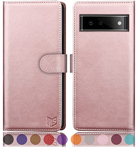 SUANPOT [RFID Schutz für Google Pixel 6 Hülle PU Leder Handyhülle Lederhülle Klapphülle Kartenfach Flip Cover für Pixel 6 Handy hülle Leather Wallet Phone Case Roségold