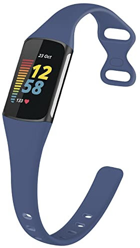 TopPerfekt Slim Straps Compatible with Fitbit Charge 5 Strap Women Men, Adjustable Soft Silicone Sport Replacement Watch Band Straps Wristbands Bracelet for Charge 5 Activity Tracker (Blue gray)