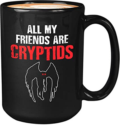 Bubble Hugs Hunter Documentaris Mug Black 15oz - All My Friends Are Cryptids - Horror Hunter Documentaries Hunting Activities Podcast Series Shows