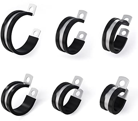 Flytuo 56PCS Large Cable Clamps Assortment Kit, 304 Stainless Steel Rubber Cushion Pipe Clamps in 6 Sizes 13mm 25mm 32mm 38mm 44mm 51mm, Rubber Cable Clamps for Pipe, Hose and Wire