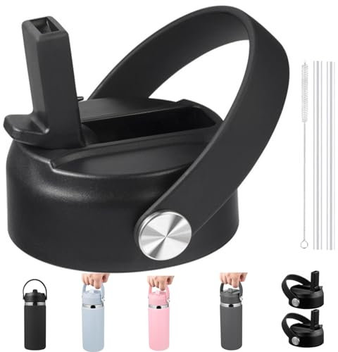 Coperchio con cannuccia compatibile con borraccia Hydro Flask 32 da 1134 ml, tappo di ricambio superiore con cannucce flessibili, tappo per borraccia Hydro Flask (nero)