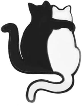 Miniblings 2 Katzen Brosche Haustier Kätzchen schwarz weiß - Origineller Modeschmuck I Anstecknadel Button Pins