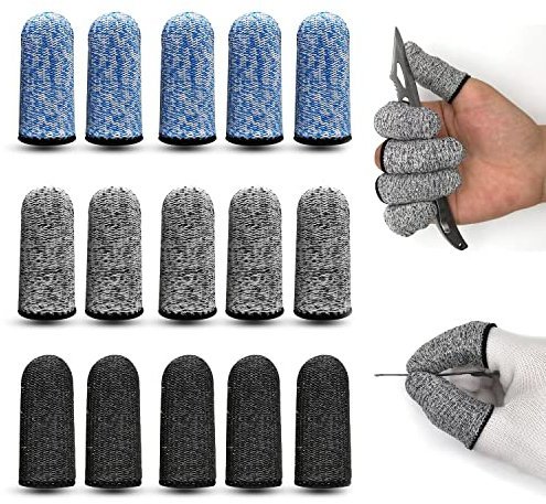 15pcs Anti-Cutting Finger Covers, Reusable Finger Protection Covers, Breathable Thumb Shields, Suitable for Cooking, Carving and Working (Gray, Black, Blue)