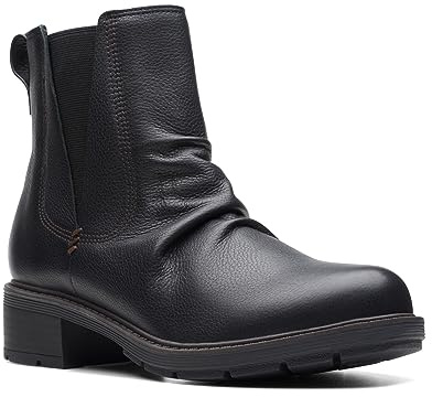 Clarks Hearth Rose - Stivali da donna a metà polpaccio largo, Pelle nera, 36 EU