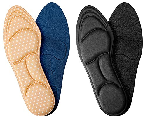 Molain Almohadillas de pie soporte para arco 2 pares espuma viscoelástica fascitis plantar plantillas zapatos el talón la bota aliviar dolor juanete pies planos (punto negro beige 35~40 yardas)