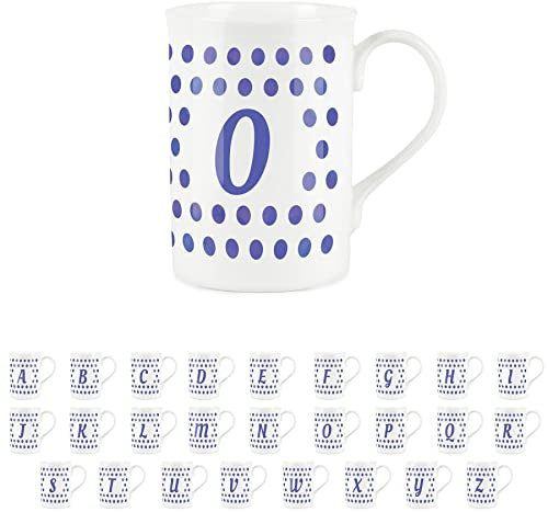 Indigo Polka Dots Spots Letter O Mug - Fine Bone China Alphabet Initials Gift/Present Mug