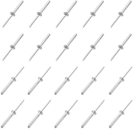 QUARKZMAN 4mm x 30mm Aveugles Rivets x 30Pcs Aluminium/Acier Ouvert Extrémité Rivet pour Métal et Plastique et Cuir, [Argent Ton]