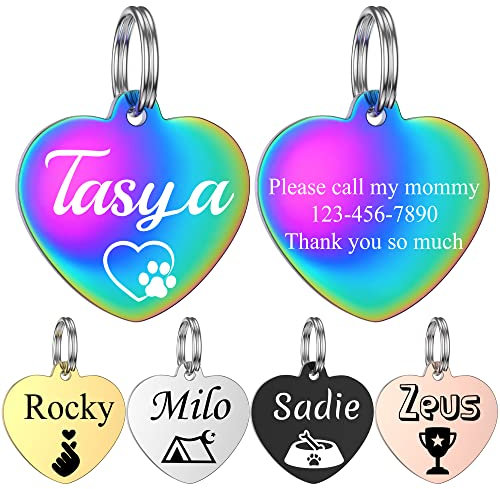 GISUERY Gravierte Hundemarken Personalisierte Haustiermarken aus Edelstahl Individuelle Hundeanhänger Namensschilder mit Gravur für Hunde und Katzen Adressanhänger mit Stilvollen Symbolen (Herz)