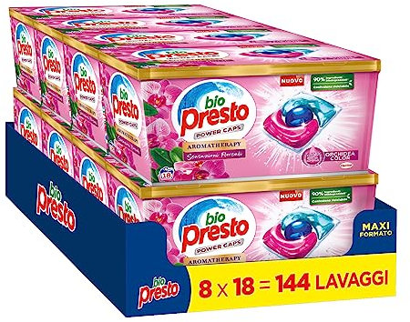 Bio Presto Power Caps Color, Detersivo Lavatrice Predosato In Capsule, Confezione Da 144 Lavaggi