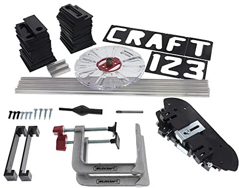 Milescraft 1256 (Metrisch) – Schilderherstellungsset/Schablonen zum Fräsen mit 63 mm Horizontalen Buchstaben und Vertikalen Zahlenvorlagen. Hohlkehlfräser, HM-bestückt