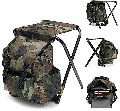 Creperture Sgabelli da Campeggio Pieghevoli per Esterni, Sedia da Campeggio Portatile in Tessuto Oxford con Zaino Carico Massimo 100kg per Pesca, Campeggio, Picnic, Barbecue, Mimetico