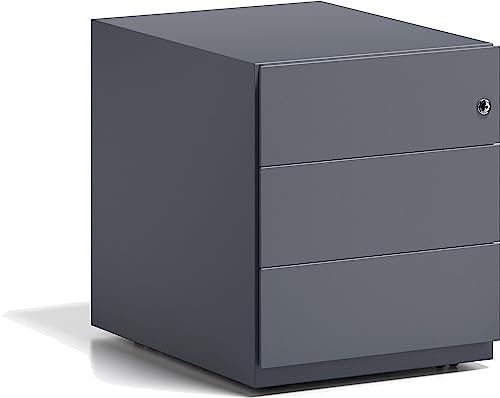 BISLEY Note Rollcontainer mit 3 Schüben aus Metall abschließbar in anthrazit - Bürocontainer mit Schloss für DIN A4 Dokumente, Kleinteile & Büromaterial, Container für Büro & Homeoffice auf Rollen