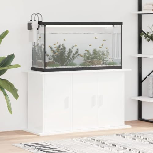 KRHINO Aquarien Schrank, Aquariumständer Hochglanz-Weiß 101x41x58 cm Holzwerkstoff 6 Fächer mit Türen praktischen Stauraum Aquarien entwickelter Aquarium Tisch Aquarien Schrank für sicheren Stand