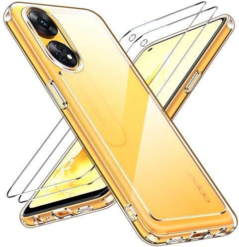 iVoler Anti Ingiallimento Chiaro Cover per Oppo Reno8 T 4G / Oppo Reno 8T 4G con 2 Pezzi Pellicola Vetro Temperato, [Antiurto di Grado Militare] Custodia Trasparente Sottile Case